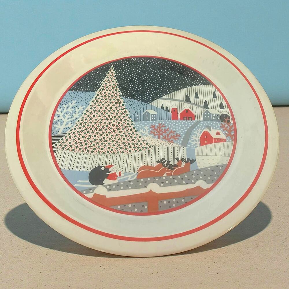 'Twas the Night Before Christmas 12" Serving Bowl/Plate Korea 8100 Sleigh Scene